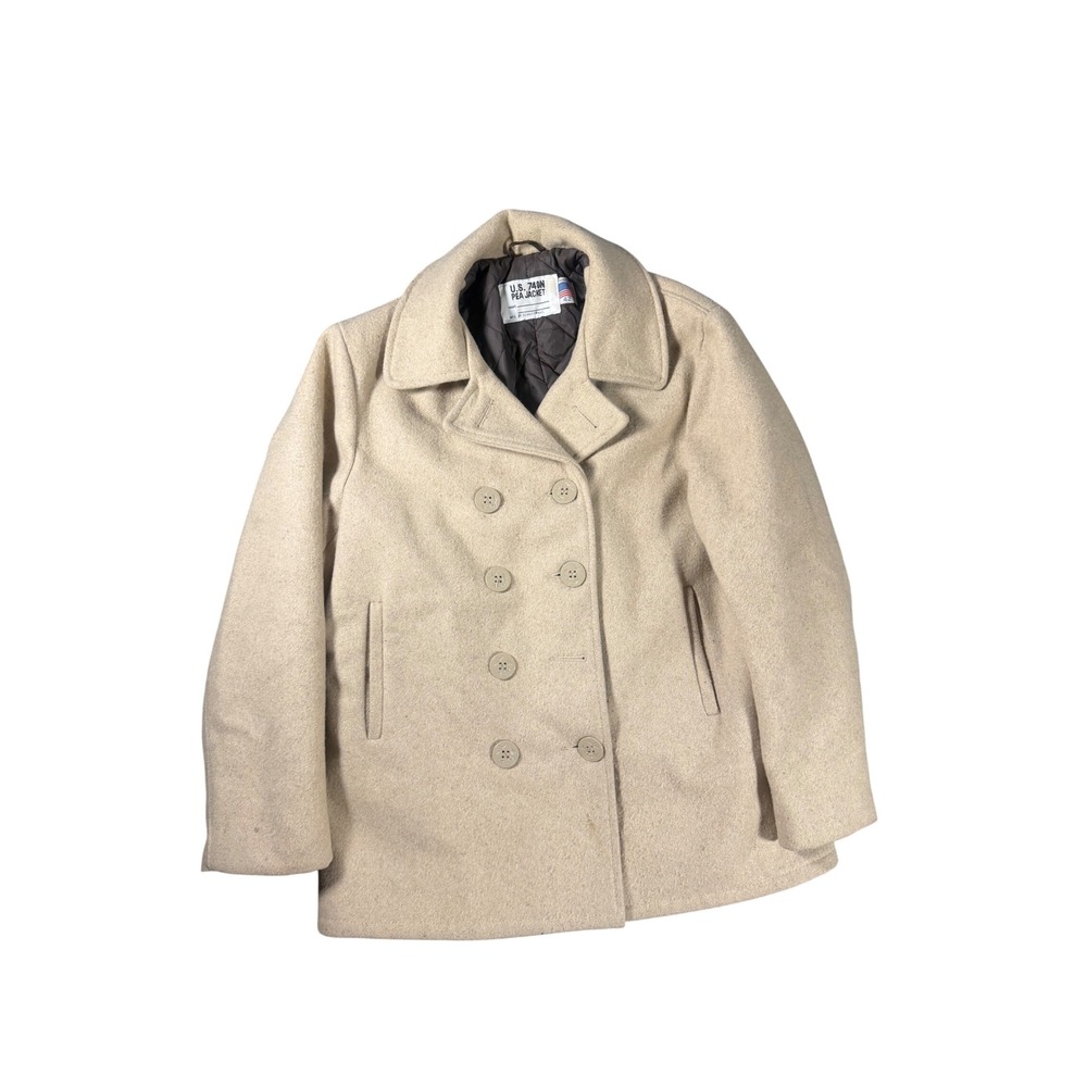 Schott NYC U.S. 740N Pea Jacket Mens 42 Beige Wool Double Breasted Coat USA Made